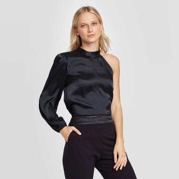 Who What Wear Women's Long Sleeve Collared Blouse WWT-794 Blaqck M - Picture 5 of 7